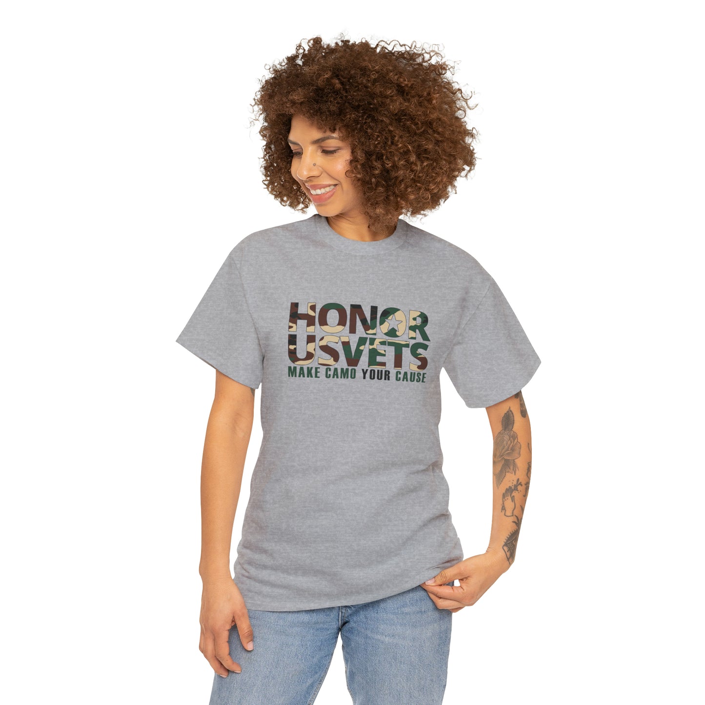 HONORUSVETS Camo Crew Neck Heavy Cotton Tee